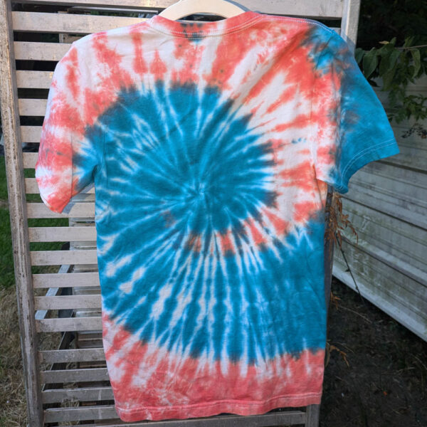 Coral Pink and Blue Spiral (X-Small) Unisex T-Shirt - Image 2
